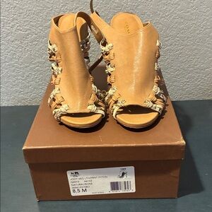 Coach Tan Leather Heels with Woven Details